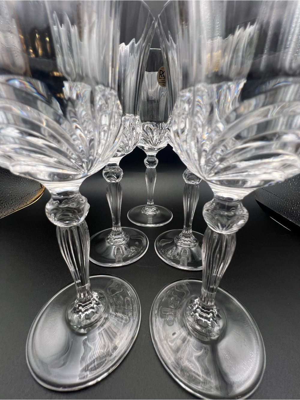 🥂 VTG Royal Crystal Rock RCR Italy Aurea Wine Goblets Glasses Set of 5 NWT